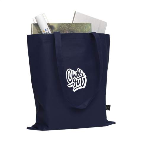 WoW! Shopping bag made from recycled non-woven polyester (80 g/m²). With long handles. Strong and super light. GRS-certified. Total recycled material: 97%.