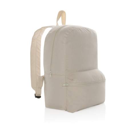 This 285 gsm recycled canvas backpack is a classic for everyday use. This bag features a spacious front and back pocket to hold your other daily essentials. The recycled canvas is undyed and used in its raw form, without chemicals from dyeing or bleaching. With AWARE™ tracer that validates the genuine use of recycled materials. 2% of proceeds of each Impact product sold will be donated to Water.org. Composition 70% recycled cotton and 30% recycled polyester.<br /><br />PVC free: true