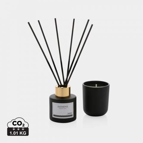 Feel relaxed, recharged and renewed with the Ukiyo fragrance sticks and soy wax candle gift set. By combining the jasmine fragrance sticks and jasmine scented candle, you will create an amazing atmosphere that will leave you feeling revitalised. 10 burning hours, net weight 55gr. Comes in a kraft gift box.