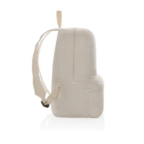 This 285 gsm recycled canvas backpack is a classic for everyday use. This bag features a spacious front and back pocket to hold your other daily essentials. The recycled canvas is undyed and used in its raw form, without chemicals from dyeing or bleaching. With AWARE™ tracer that validates the genuine use of recycled materials. 2% of proceeds of each Impact product sold will be donated to Water.org. Composition 70% recycled cotton and 30% recycled polyester.<br /><br />PVC free: true