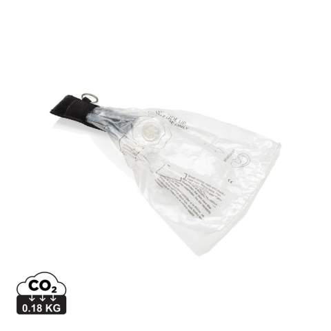 CPR-Maske für die Mund-zu-Mund-Beatmung im, mit einem Klettverschluss verschlossenen Etui und mit Stahl-Schlüsselring, EN 13485:2016 konform. Mit Rückschlagventil. Verkauf in die Schweiz nicht möglich.