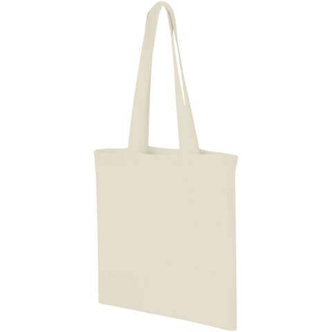 De Carolina draagtas is een praktische en budgetvriendelijke tas voor evenementen, conferenties of tentoonstellingen. Deze lichtgewicht draagtas is perfect voor het meenemen van lichtgewicht voorwerpen als brochures, flyers of giveaways. De 30 cm lange hengsels maken het gemakkelijk om deze tas op je schouder te dragen. Gemaakt in India met 100 g/m² OEKO-Tex gecertificeerd katoen. Inhoud 7 liter. Geschikt tot 5 kg gewicht.