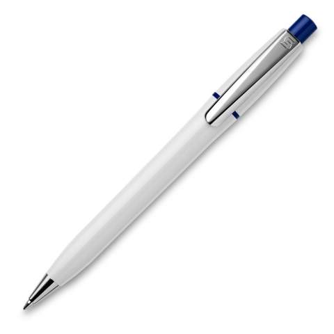 The classic and elegant hardcolour Semyr Chrome ball pen with coloured ring, pusher and with chromed clip. The pen comes with a Jumbo refill with blue writing ink. The pen has a pusher mechanism and is made of metal and ABS, made in Europe. From 5.000 pieces own colour combinations possible.