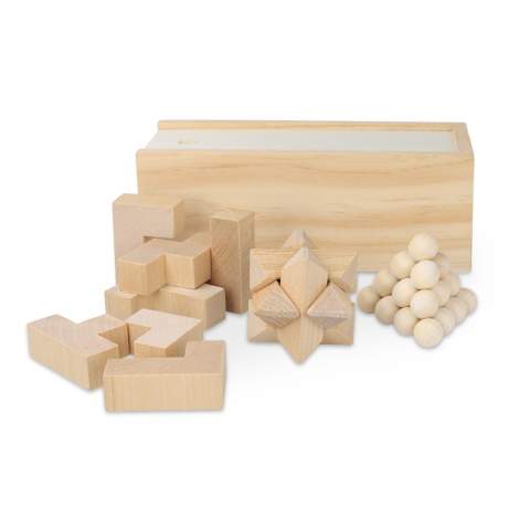 This sustainable set includes three engaging mind games: a star puzzle, a pyramid puzzle, and a 3D cube puzzle, all made from FSC wood. They come packaged in an FSC wooden box, making it an ideal choice for enhancing problem-solving skills.