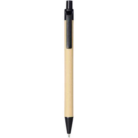 Eco friendly ballpoint pen with click action mechanism, with a barrel made of biodegradable paper material, and corn plastic trims that comes in a variety of colours. Recycled carton colour may vary.