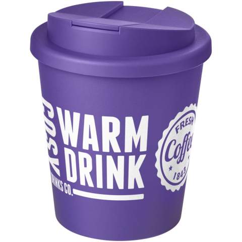 Double-wall insulated tumbler with a secure twist-on spill-proof lid. The lid clips closed to better prevent spillages, and is manufactured without silicone for a full recyclable mug. Volume capacity is 250 ml. You can mix and match colours to create your perfect mug. Made in the UK. EN12875-1 compliant, dishwasher safe, and microwave safe. Packed in a recycled PE plastic bag.
