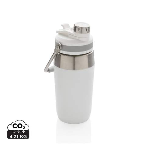 De ultieme roestvrijstalen fles voor veelzijdige mogelijkheden onderweg. De deksel heeft een dubbele functie met zowel een rietje als een schroefdop, zodat je kunt kiezen hoe je uit de fles wilt drinken! De flessen zijn voorzien van een handvat aan de bovenkant voor gemakkelijk dragen. Dubbelwandig vacuüm geïsoleerd roestvrij staal houdt dranken 15 uur warm of 5 uur koud. Een poedercoating zorgt voor een zeer duurzame buitenkant. Capaciteit 500ml. BPA-vrij.<br /><br />HoursHot: 5<br />HoursCold: 15