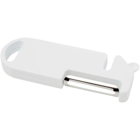 This multi-purpose kitchen tool combines four essential functions in one compact design. Made from recycled plastic, it features a peeler, bottle opener, knife sharpener, and a pointed tip for removing potato blemishes. A built-in hanging hole allows for easy storage. Practical and space-saving, it’s a versatile must-have for every home cook.