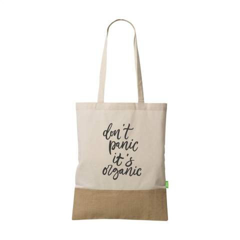 WoW! Stevige winkeltas van 100% organisch katoen (160 g/m²) gecombineerd met stevig jute. OEKO-TEX® gecertificeerd. Met lange hengsels. Inhoud ca. 8 liter.