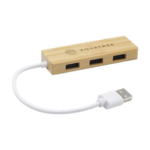 WoW! 2.0 USB HUB met bamboe behuizing. Voorzien van 3 USB poorten en 1 Type-C poort voor het verbinden van additionele apparaten. Inclusief Type-C connector, USB-A kabel en gebruiksaanwijzing.   Bamboe is een natuurlijk materiaal. Hierdoor kan de kleur per product verschillen.