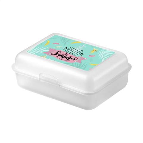 Practical lunchbox made of sturdy, BPA-free plastic. Food Approved. This product is dishwasher-safe, but placing it in the dishwasher is discouraged in order to maintain the print. Made in Germany.  The surface is ideal for a full colour iMould print (water, scratch, colour and UV resistant) of any design.