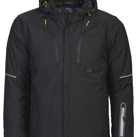• functionele drielagige softshell<br />• gewatteerde voering<br />• wind- en waterafstotend<br />• afneembare en verstelbare capuchon<br />• twee schuinlopende, verticale borstzakken, de linker met telefoonzakje<br />• twee zijzakken met ritssluiting<br />• mouwzakje met ritssluiting<br />• ventilatiegaten met ritssluiting onder de armen<br />• verlengd rugpand<br />• reflecterende biezen op de mouwen en rug<br />• met fleece gevoerde kraag en zijzakken<br />• aanpasbare taille met trekkoord<br />• aanpasbare manchetten met velcro<br />• WP 8000, MVP 8000