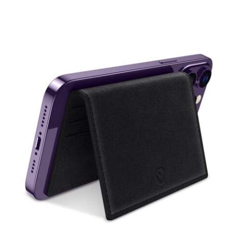 Valenta MagSafe Card Wallet: Attach to any MagSafe back cover, holds 4 cards with RFID protection. Unfold for a handy video stand or use separately. Sleek black leather for a stylish and versatile everyday accessory.