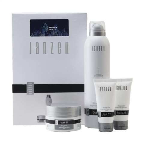 Un set cadeau avec 4 produits pour le corps préférés – la promesse de soins aux vertus bienfaisantes, au parfum Black 22 de la marque Janzen. Contenu : • Shower Foam - 200 ml • Body Scrub - 125 gr • Body Lotion - 40 ml • Shower Gel - 40 ml. De quoi commencer votre journée en pleine confiance et sous le signe de la fraîcheur. Un parfum à la fois frais et chaud, en équilibre entre la légèreté et l’intensité. Black 22 est un riche bouquet comprenant de la bergamote et des épices, des écorces tropicales et des fèves tonka sucrées – également connues sous le nom de « fruit défendu ». Les produits raffinés sont déjà emballés dans un luxueux coffret cadeau. Par set dans une boîte.