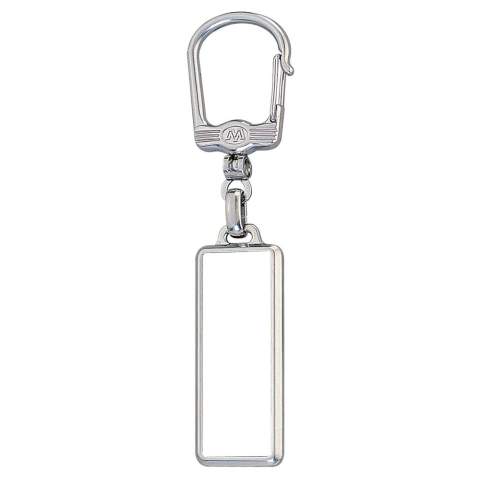 Porte-clés rectangulaire en métal. Doming sur les 2 faces.