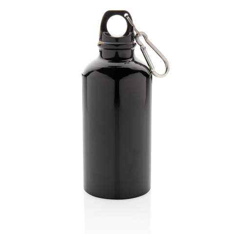 Deze aluminium fles van 400 ml is de ultieme lichtgewicht metgezel voor buitenactiviteiten. Bevestig hem aan elke rugzak met de handige karabijnhaak. Ook perfect bij het sporten. Alleen geschikt voor koud water. BPA-vrij.