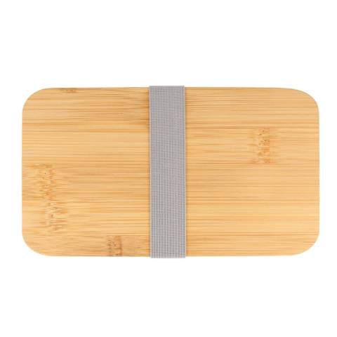 Umweltfreundliche Lunchbox aus recyceltem Polypropylen (PP) und Bambus mit praktischem Polyester-Gummiverschluss. Eine nachhaltige Wahl für Ihre Mahlzeiten unterwegs.