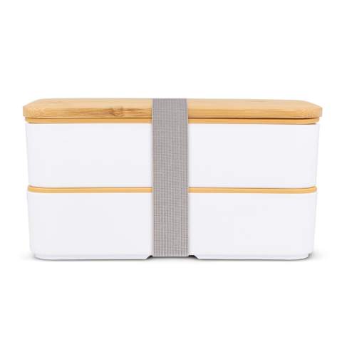 Umweltfreundliche Lunchbox aus recyceltem Polypropylen (PP) und Bambus mit praktischem Polyester-Gummiverschluss. Eine nachhaltige Wahl für Ihre Mahlzeiten unterwegs.