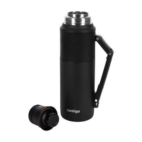 Sturdy Contigo® thermo bottle with double stainless steel wall. With screw cap/drinking cup, handle and handy pouring system. The pouring spout is 360° rotatable for a constant flow from any angle. Grip-resistant part on bottle and cap. THERMALOCK™ technology keeps drinks cold up to 60 hours and hot up to 35 hours. Not dishwasher-safe. Capacity 1,200 ml.     STOCK AVAILABILITY: Up to 1000 pcs accessible within 10 working days plus standard lead-time. Subject to availability.     Contigo: The best in quality, design and technology. Immediately recognisable by its sleek and stylish design, strong and solid. The innovative water bottles and thermo cups are odourless and tasteless. The drinking bottles are operated one-handed and guaranteed to be 100% leak proof, so can be used anywhere, anytime, also on the go. Comes with a 2-year manufacturer's warranty.