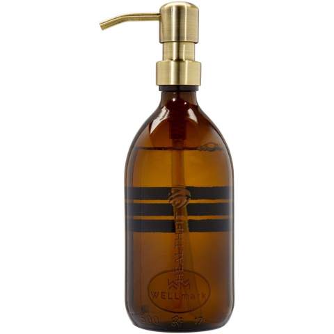 Distributeur de savon en verre élégant (500 ml) pour la salle de bain, la cuisine ou les toilettes. Cette pompe à savon de luxe est remplie et fournie avec du savon pour les mains végétalien avec une odeur agréable de bambou qui nettoie et prend soin de vos mains. La pompe de ce distributeur de savon de luxe est en acier inoxydable avec une finition en laiton élégante. Une fois terminé, le distributeur peut être facilement rechargé. Fabriqué aux Pays-Bas.
