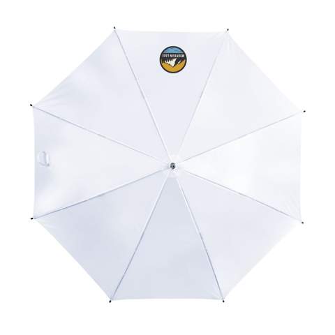 Paraplu met automatische telescoopvering. 190T polyester bespanning, glasvezel frame, metalen steel, klittenbandsluiting, gebogen klassieke handgreep die prettig aanvoelt door de luxe, rubberen coating.