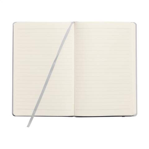 Notebook in A5 format with approx. 96 sheets/192 pages pages of cream coloured, lined FSC Mix certified paper (80 g/m²). With a bound spine, hard cover, pocket, elastic fastener and silk ribbon.