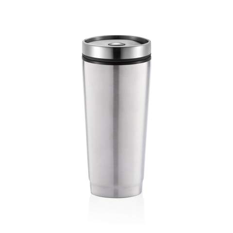 Mug 350ml, extérieur en acier inoxydable 201, intérieur en PP, couvercle vissé avec fermeture unique à bouton poussoir pour éviter les fuites. Peut être utilisé avec une seule main. Garde les boissons chaudes jusqu'à 3h et froides jusqu'à 6h. Modèle déposé®<br /><br />HoursHot: 3<br />HoursCold: 6