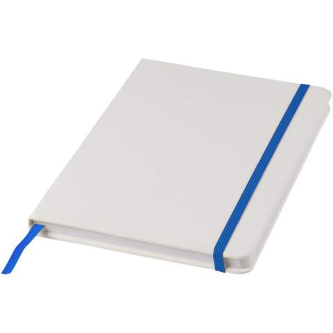 Carnet de notes format A5 avec élastique et marque-page ruban de couleur. Contient 80 feuilles (60gr/m2) de papier ligné. Impression numérique possible sur la couverture.