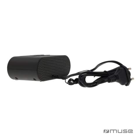 Een fraaie compacte wekker met een goed leesbaar display. Laat u wekken door uw favoriete radiozender of door de buzzer. Werkt op netstroom en is bovendien uitgerust met een handige back-up-functie (batterij). Mocht de stroom onverhoopt uitvallen dan blijven de instellingen bewaard.