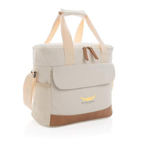 Sac en toile composé de 60% coton recyclé et 40% polyester recyclé avec détails PU et doublure en PEVA. Avec 2 poches latérales en maille et 1 poche avant pour un rangement supplémentaire. Le traceur AWARE™ qui prouve l'utilisation authentique de la toile recyclée. Permet de stocker jusqu'à 20 canettes.  2% de chaque vente de produit Impact vendu sera versée en don à Water.org.<br /><br />PVC free: true