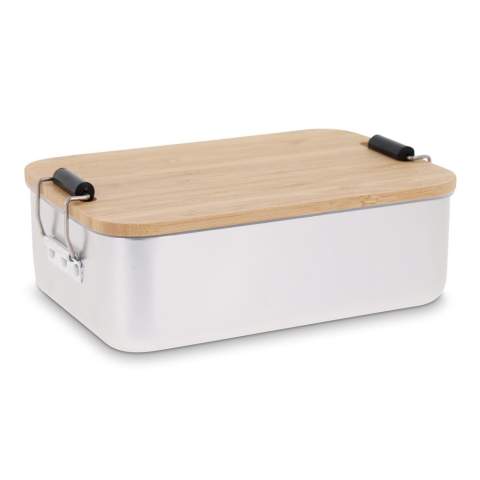 Diese stilvolle Lunchbox eignet sich zum Transportieren Ihres Mittagessens oder Frühstücks. Der Aluminiumbehälter wird mit einem Bambusdeckel verschlossen.