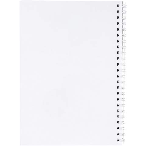 Desk-Mate® spiral A5 notebook. Standard model includes 50 blank sheets of 80 g/m2 paper, a glossy card front cover (250 g/m2) and a 450 micron transparent polypropylene cover. Black or white wire. Also available with 100 sheets. You can customise the pages of this versatile notebook with any design - so whether you want lined paper, squares or dots - anything is possible!