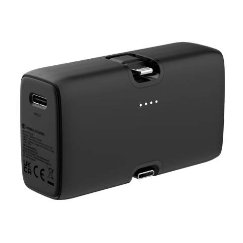 Carry 20W portable power in your pocket and be ready to fast charge on the go wherever you are! Urban Vitamin Los Angeles is a lightweight but powerful 5000mAh power bank. With dual fast charging options to re-charge via the integrated iOS connector (for iPhone 14 and older) and state-of-the-art Type-C output, you can charge your phone without the need to bring any cables! You can even charge two items at the same time. All outputs offer ultra-fast 20W charging to re-charge up to 50% in less than 30 minutes. Beside two integrated connector the item also has a USB C input port to fast re-charge the powerbank. It also features an integrated stand to charge your phone while watching movies or listening to music. Made with RCS recycled ABS and recycled PC, the total recycled content is 24% based on total item weight. Urban Vitamin items are made without PVC and packed in plastic-reduced packaging.<br /><br />PowerbankCapacity: 5000<br />PVC free: true