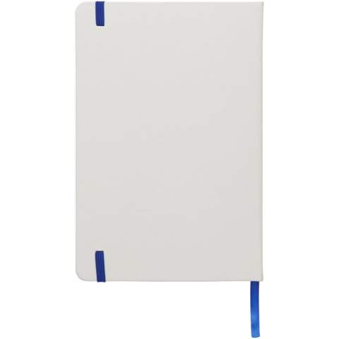 Carnet de notes format A5 avec élastique et marque-page ruban de couleur. Contient 80 feuilles (60gr/m2) de papier ligné. Impression numérique possible sur la couverture.