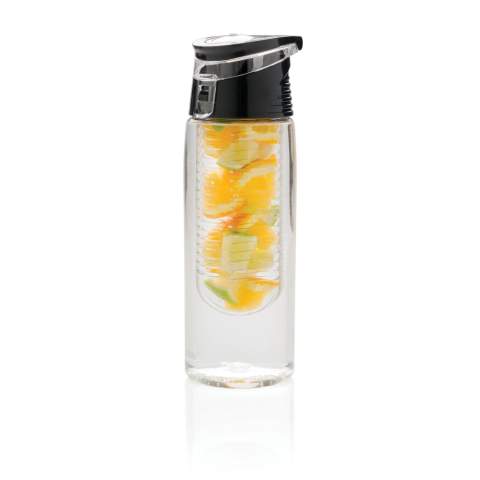 Trendy infuser bottle to flavour your water with your favourite fruit or herbs. The body is made out of tritan material so it is scratch proof and durable. The lid is made out of ABS and has a locking system so you can take your flavoured water wherever you go. Capacity 700 ml.