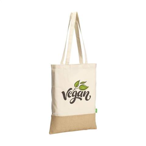 WoW! Stevige winkeltas van 100% organisch katoen (160 g/m²) gecombineerd met stevig jute. OEKO-TEX® gecertificeerd. Met lange hengsels. Inhoud ca. 8 liter.