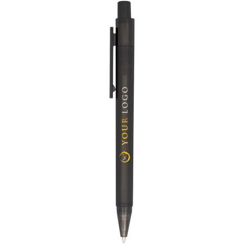 Le stylo à bille Calypso givré est doté des bandes de couleurs tendance givrées et une grande zone de marquage pour votre logo.