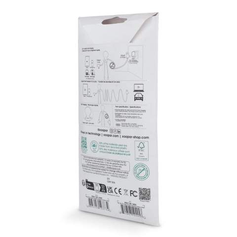 Xoopar Mr. Bio Long PD est un câble de 2 mètres avec USB-A, USB-C et Lightning, charge rapide 60 W et 53% de plastique recyclé.