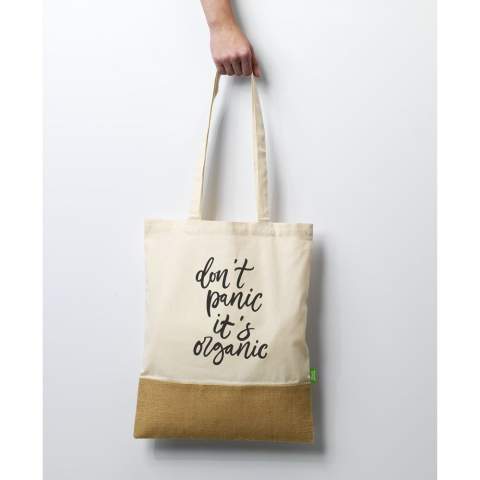 WoW! Stevige winkeltas van 100% organisch katoen (160 g/m²) gecombineerd met stevig jute. OEKO-TEX® gecertificeerd. Met lange hengsels. Inhoud ca. 8 liter.