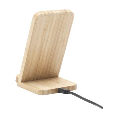 Fast, ecologically responsible 15W charging stand made from high-quality and sustainable FSC®100% bamboo. The stand has 2 charging coils with an optimal charging surface for mobile phones of all sizes. The phone can be placed both horizontally and vertically. Compatible with all devices that support QI wireless charging (newest generations Android and iPhone). Input: 9V/2A. Output: 5V/1A (15W). Fast-charge input: 9V 1.67A. Fast-charge output: 9V1.1A. Includes PVC-free USB-A cable (TPE) with USB-C connector and user manual. Each item is supplied in an individual brown cardboard box.