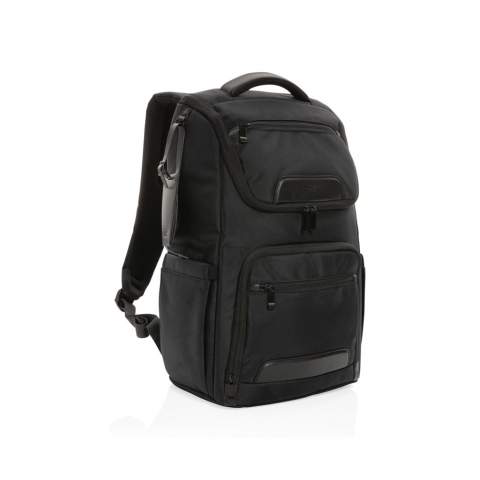 Make the daily commute a little bit easier and a lot more stylish with this laptop backpack. The bag is made from durable 1680D recycled polyester fabric with rich PU details and features a well designed shape with multiple pockets for storage and organisation. In addition to the roomy main compartment, this backpack features a padded 15.6" laptop pocket and an additonal zipper pocket to hold your other daily essentials. Other features of this backpack include a USB output, RFID pockets, pen loops, a detachable luggage tag and a side water bottle pocket. Exterior: 100% 1680D polyester / Lining: 150D recycled  polyester. With AWARE™ tracer that validates the genuine use of recycled materials. Each bag saves 29.8 litres of water and has reused 49.92 0.5L PET bottles. 2% of proceeds of each product sold containing AWARE™  will be donated to Water.org.<br /><br />FitsLaptopTabletSizeInches: 15.6<br />PVC free: true