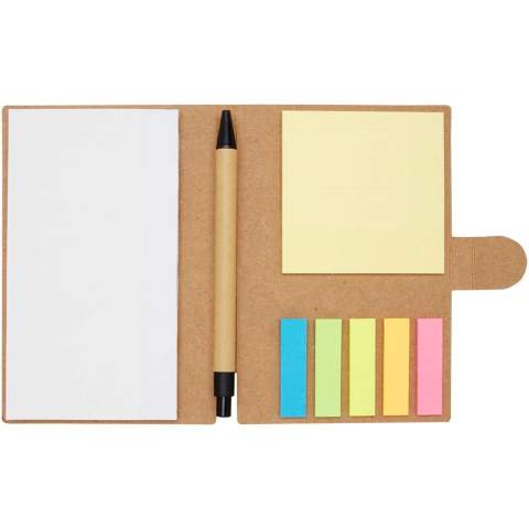 Le carnet de notes autocollantes Swift et son stylo à bille constituent un accessoire de bureau très pratique, avec 25 feuilles de papier blanc 70 g/m2 (14,1 x 7,8 cm). Il est pourvu de petites feuilles de notes (4,5 x 1,2 cm) et de grandes feuilles de notes (7,5 x 7,5 cm) autocollantes en couleurs. Le corps du stylo bille est en papier recyclé. Couleur de l'encre : Noire. Longueur d'écriture : 500 mètres. Taille de la plume : 1,00 mm.