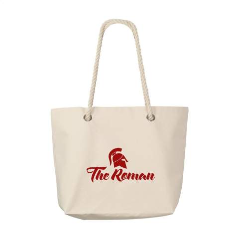 Sac de plage en toile robuste (340 g/m²). Avec charnières à cordon et fermeture éclair à l'intérieur. Capacité env. 20 litres.