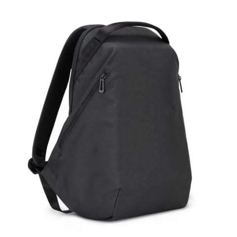 Sophisticated anti-theft tech backpack made of R-PET. The spacious main compartment contains a padded pocket for a laptop (up to 15.6”) and a sleeve for a tablet (11”). On the sides zipper pockets can be found for small items. The comfortably padded back panel also features a luggage strap to connect it to a trolley suitcase.