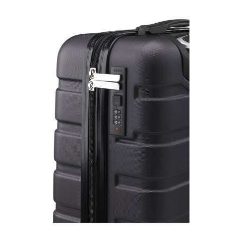 WoW! Trendy, lightweight trolley made from 100% GRS-certified recycled ABS. The inside is lined with recycled 210D polyester. With a spacious main compartment, 4 castors, extendable handle and combination lock. GRS-certified. Total recycled material: 52%. Capacity approx. 30 litres.