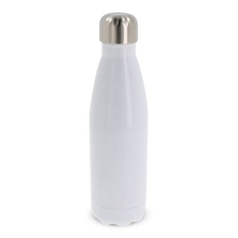 Bouteille isotherme double paroi 500ml en Inox alimentaire, 100% étanche. Double utilisation – froid et chaud pendant 24h (selon conditions). Marquage en sublimation , nominatif possible,  sur une très grande surface. Livré sous boîte cadeau. La bouteille peut être utilisée en remplacement des bouteilles en plastique. Tous nos produits sont testés et certifiés, et répondent  aux normes sociales. Peut contenir des boissons gazeuses.