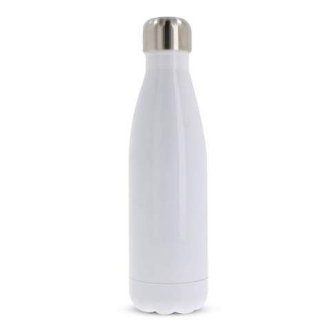 Bouteille isotherme double paroi 500ml en Inox alimentaire, 100% étanche. Double utilisation – froid et chaud pendant 24h (selon conditions). Marquage en sublimation , nominatif possible,  sur une très grande surface. Livré sous boîte cadeau. La bouteille peut être utilisée en remplacement des bouteilles en plastique. Tous nos produits sont testés et certifiés, et répondent  aux normes sociales. Peut contenir des boissons gazeuses.