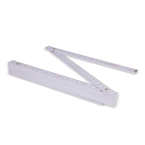 Ten section folding ruler with a total length of 2 meters. Durable and portable, ideal for both professional and DIY projects. The ruler has a shock resistant coating and extra strong, stainless steel hinges. With integrated angle schema and locking angle of 180°. CE-certified and accuracy class 3. Made in Europe.