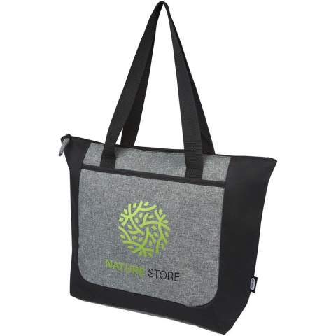 De Reclaim tote bag in twee kleuren is gemaakt van 100% GRS gerecycleerde materialen aan de buitenkant en beschikt over een voorzak met een sleuf en een rits hoofdcompartiment. Dit is een geweldig alternatief voor plastic boodschappentassen. De lengte van het handvat is 25 cm en de tas kan een gewicht van maximaal 10 kg dragen.