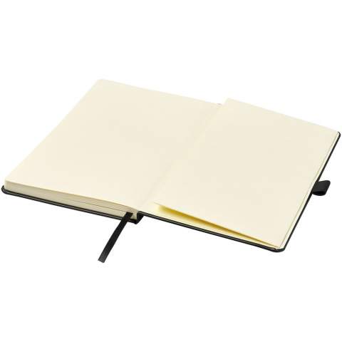 Imitation leather A5 (14.2 cm x 21.4 cm) notebook (leatherette) with elastic band, ribbon marker, pen loop and accordion back pocket. Includes 96 sheets of lined cream paper in 70 g/m2 and is offered in a Journalbook white sleeve.